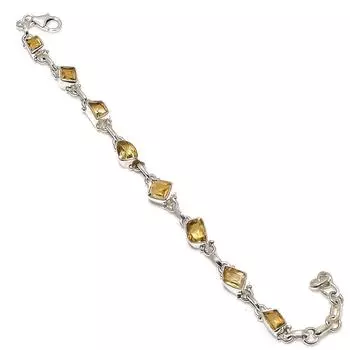 Natural Citrine Gemstone Handmade 925 Solid Sterling Silver Bracelet 7-8 k6W97