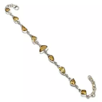 Natural Citrine Gemstone Handmade 925 Solid Sterling Silver Bracelet 7-8 D5u64