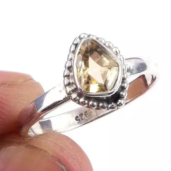Natural Citrine Gemstone Handmade 925 Solid Sterling Silver Ring Size 8 j0s70