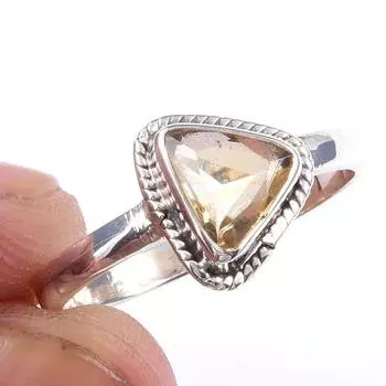 Natural Citrine Gemstone Handmade 925 Solid Sterling Silver Ring Size 8 l3C59