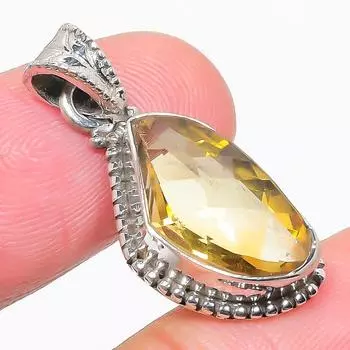 Natural Citrine Gemstone Handmade 925 Solid Sterling Silver Pendant 1.25 b5Q15