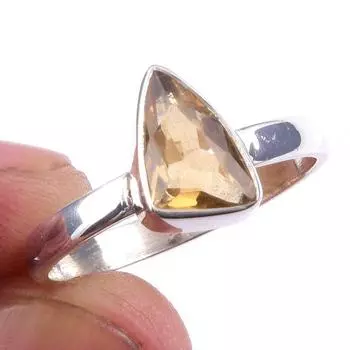 Natural Citrine Gemstone Handmade 925 Solid Sterling Silver Ring Size 8 V5m57