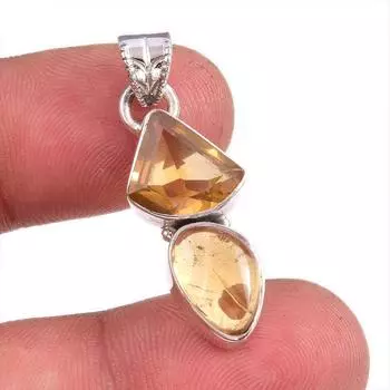 Natural Citrine Gemstone Handmade 925 Solid Sterling Silver Pendant 1.5 R7q36