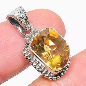 Natural Citrine Gemstone Handmade 925 Solid Sterling Silver Pendant 1.25 V1h15