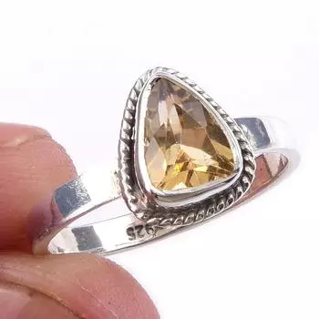 Natural Citrine Gemstone Handmade 925 Solid Sterling Silver Ring Size 7 t8j29