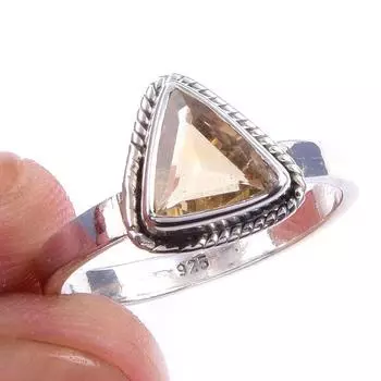Natural Citrine Gemstone Handmade 925 Solid Sterling Silver Ring Size 7 b1S73