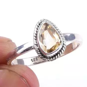 Natural Citrine Gemstone Handmade 925 Solid Sterling Silver Ring Size 9 D3q76