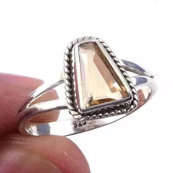 Natural Citrine Gemstone Handmade 925 Solid Sterling Silver Ring Size 8 c0l04