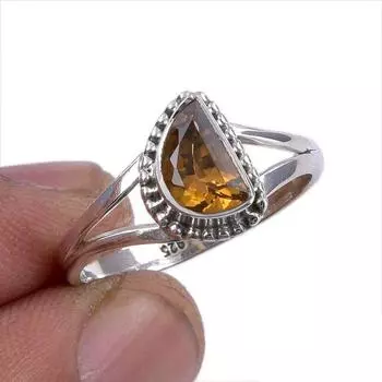 Natural Citrine Gemstone Handmade 925 Solid Sterling Silver Gift Ring S.9 a4E29