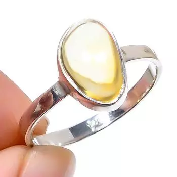 Натуральный Цитрин Драгоценный Камень Ручной Работы 925 Пробы Цельное Стерлинговое Серебро Подарочное Кольцо S.9 v6A24