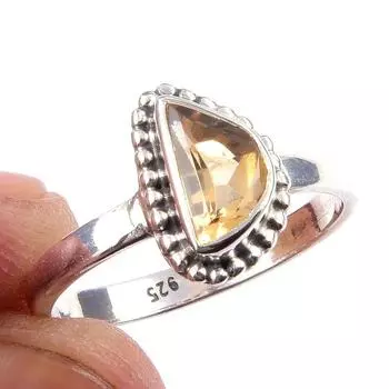 Natural Citrine Gemstone Handmade 925 Solid Sterling Silver Ring Size 7 r9n79