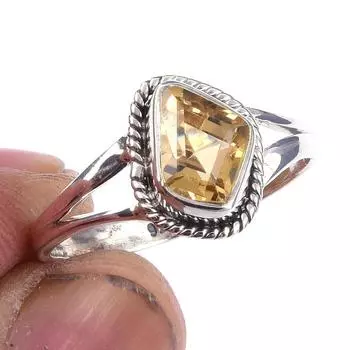 Natural Citrine Gemstone Handmade 925 Solid Sterling Silver Ring Size 8 G3M41