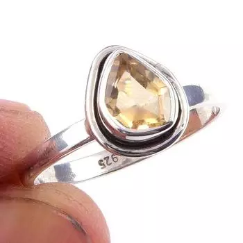 Natural Citrine Gemstone Handmade 925 Solid Sterling Silver Ring Size 9 Q1N74
