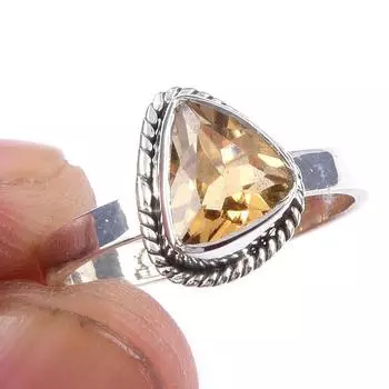 Natural Citrine Gemstone Handmade 925 Solid Sterling Silver Ring Size 6 d5S41