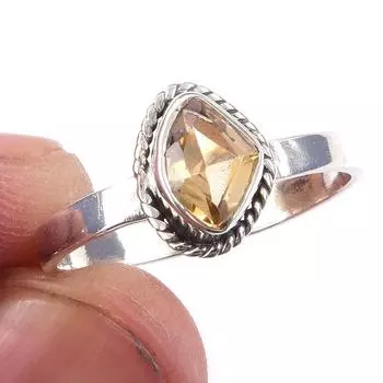 Natural Citrine Gemstone Handmade 925 Solid Sterling Silver Ring Size 9 V6q66