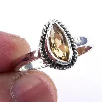Natural Citrine Gemstone Handmade 925 Solid Sterling Silver Ring Size 7 q6q25