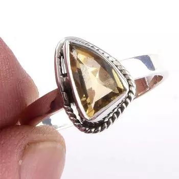 Natural Citrine Gemstone Handmade 925 Solid Sterling Silver Ring Size 7 D2g49
