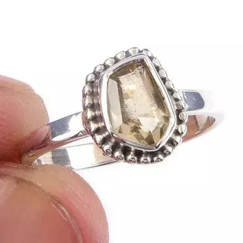 Natural Citrine Gemstone Handmade 925 Solid Sterling Silver Ring Size 7 Q1V24