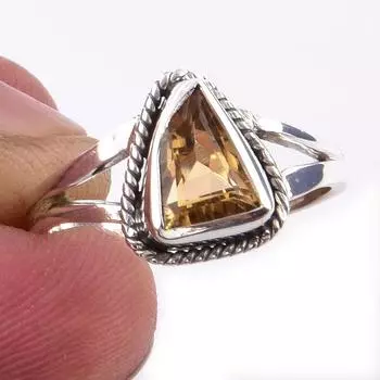 Natural Citrine Gemstone Handmade 925 Solid Sterling Silver Ring Size 7 r4i99