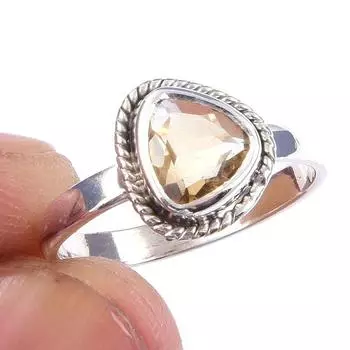 Natural Citrine Gemstone Handmade 925 Solid Sterling Silver Ring Size 6 a4W92