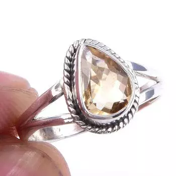 Natural Citrine Gemstone Handmade 925 Solid Sterling Silver Ring Size 6 y2W50