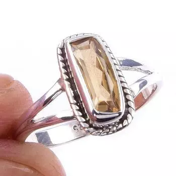 Natural Citrine Gemstone Handmade 925 Solid Sterling Silver Ring Size 7 F2M27