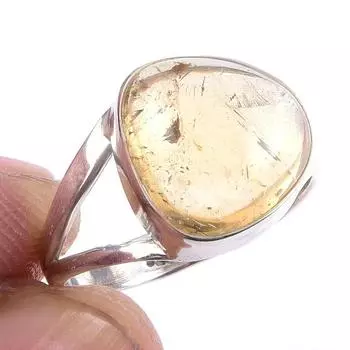 Natural Citrine Gemstone Handmade 925 Solid Sterling Silver Ring Size 7 f0F73