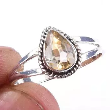 Natural Citrine Gemstone Handmade 925 Solid Sterling Silver Ring Size 10 d1G56