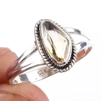 Natural Citrine Gemstone Handmade 925 Solid Sterling Silver Ring Size 9 y9e97
