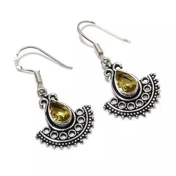 Серьги из стерлингового серебра 925 пробы с натуральным цитрином, ручная работа, 1,58 дюйма j2M52