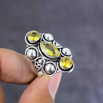 Natural Citrine Gemstone Handmade 925 Sterling Silver Jewelry Ring Size 10 m3l11