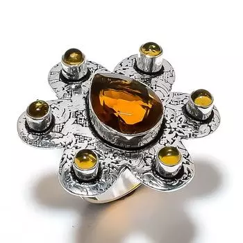 Natural Citrine Gemstone Handmade 925 Sterling Silver Gift Ring Size 8 D2h11