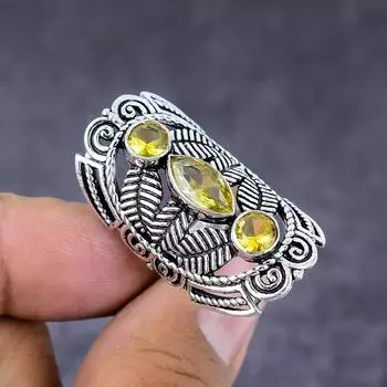 Кольцо из серебра 925 пробы с натуральным цитрином, размер 7 O2T36