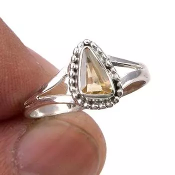 Natural Citrine Gemstone Handmade 925 Sterling Silver Jewelry Ring Size 7 f2M66