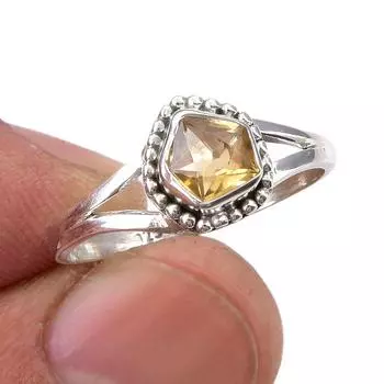 Natural Citrine Gemstone Handmade 925 Sterling Silver Jewelry Ring Size 8 Q1h47