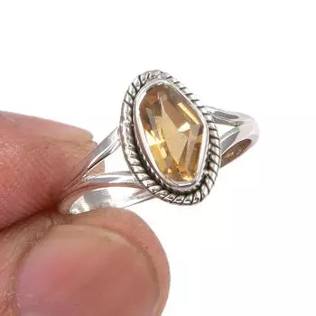 Natural Citrine Gemstone Handmade 925 Sterling Silver Jewelry Ring Size 6.5 W7R12