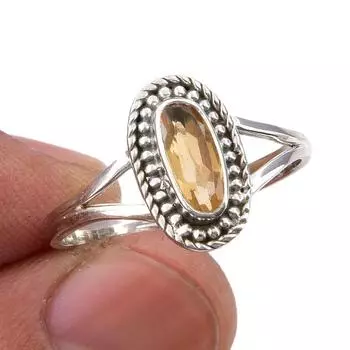Natural Citrine Gemstone Handmade 925 Sterling Silver Jewelry Ring Size 10 b0t73