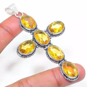 Natural Citrine Gemstone Handmade 925 Sterling Silver Jewelry Pendant 3.35 Q9V77