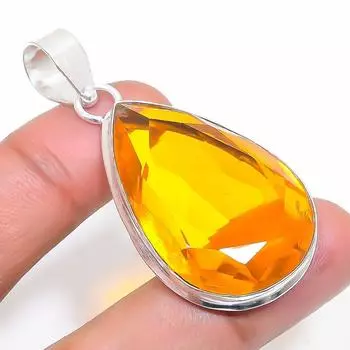 Natural Citrine Gemstone Handmade 925 Sterling Silver Jewelry Pendant 2.05 L6y22