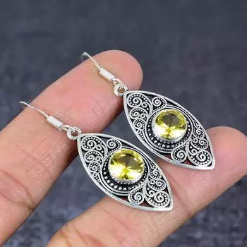 Серьги из стерлингового серебра 925 пробы с натуральным цитрином, ручная работа, 1,97 дюйма F0W30