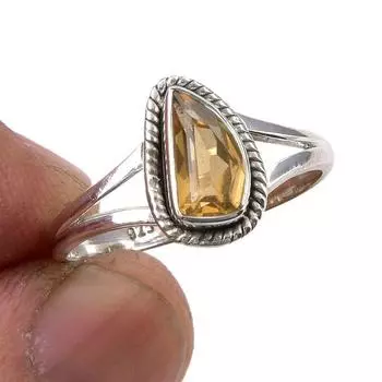 Natural Citrine Gemstone Handmade 925 Sterling Silver Jewelry Ring Size 8 V6e57
