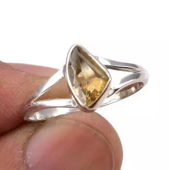 Натуральный цитрин драгоценный камень ручной работы 925 стерлинговое серебро ювелирное кольцо размер 8 j8f10