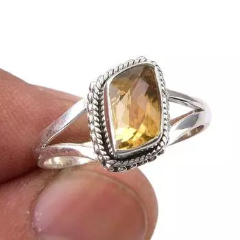 Natural Citrine Gemstone Handmade 925 Sterling Silver Jewelry Ring Size 9.5 p4H66