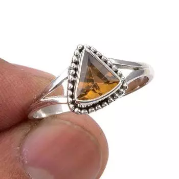 Natural Citrine Gemstone Handmade 925 Sterling Silver Jewelry Ring Size 9 O6W24