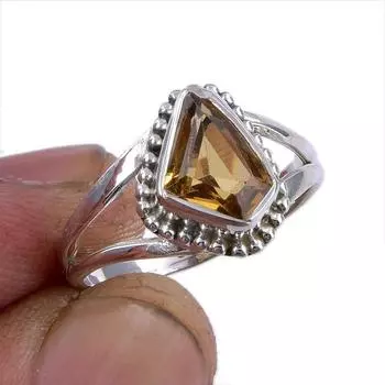 Natural Citrine Gemstone Handmade 925 Sterling Silver Jewelry Ring Size 6.5 z1g89