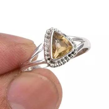 Natural Citrine Gemstone Handmade 925 Sterling Silver Jewelry Ring Size 6 o7G73