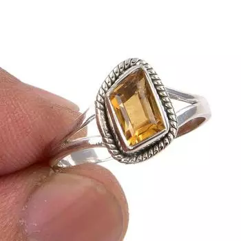 Natural Citrine Gemstone Handmade 925 Sterling Silver Jewelry Ring Size 8 y9S74