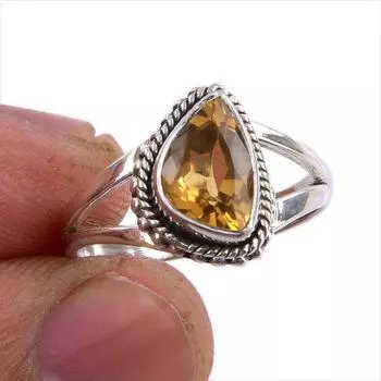 Natural Citrine Gemstone Handmade 925 Sterling Silver Jewelry Ring Size 6 J6W14
