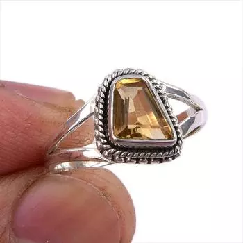 Natural Citrine Gemstone Handmade 925 Sterling Silver Jewelry Ring Size 7 f1f46