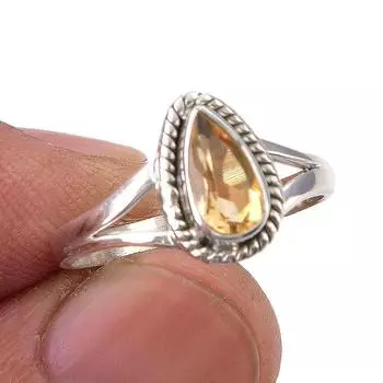 Natural Citrine Gemstone Handmade 925 Sterling Silver Jewelry Ring Size 6 p8S15